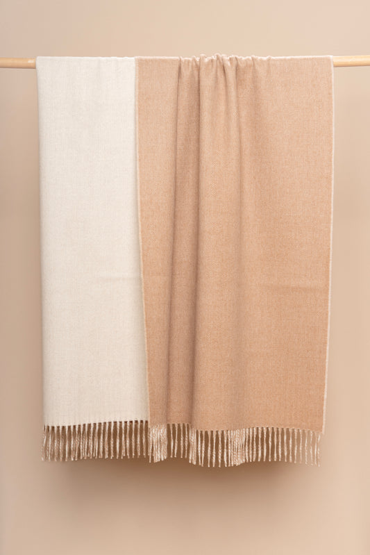 Undyed Reversible Throw – 100% Baby Alpaca Eco- Ivory and Beige
